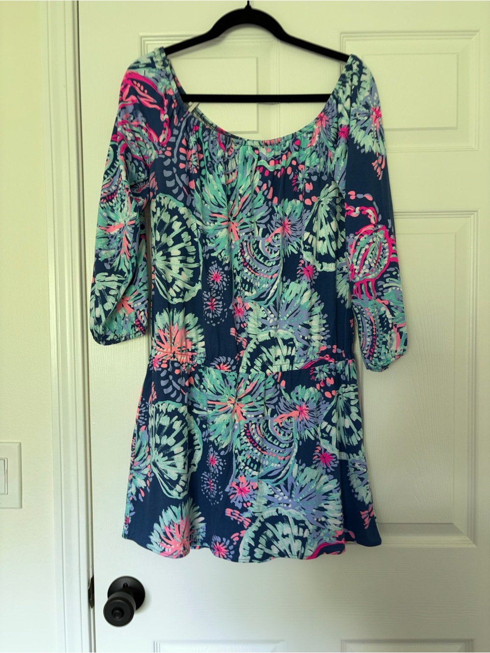 Lilly Pulitzer Navy Floral Scoop-Neck Mini Dress with shorts under